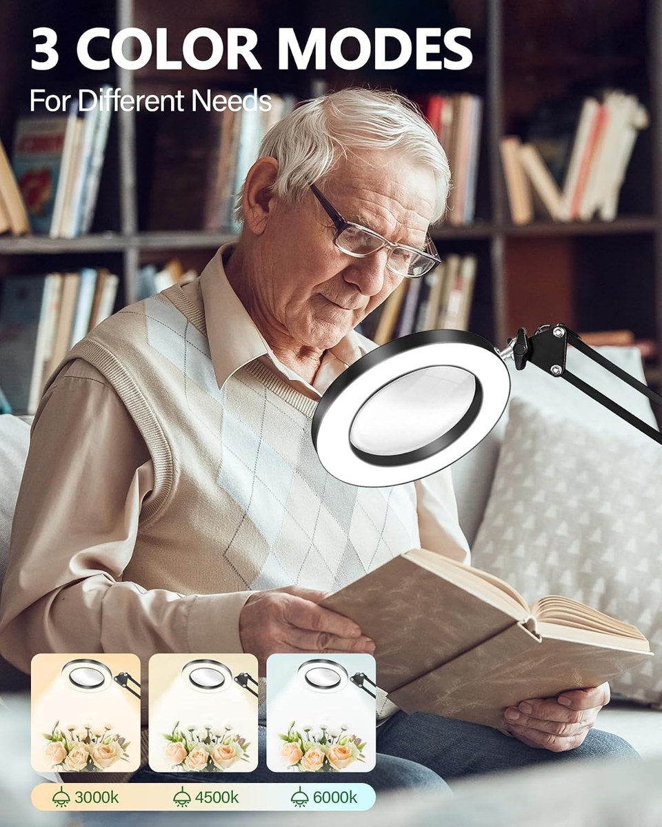 TANYO 10X Magnifying Glass with Light, Clamp-On
