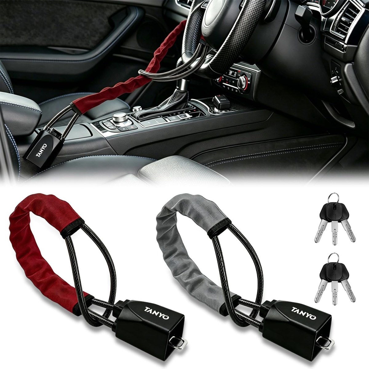 TANYO Steering Wheel and Seat Belt Lock, 2-Pack